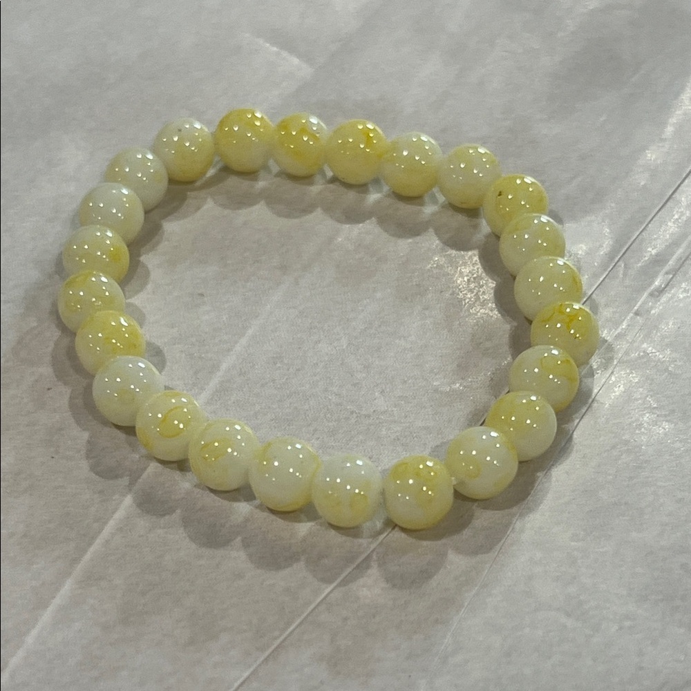 Yellow and White Beaded Bracelet